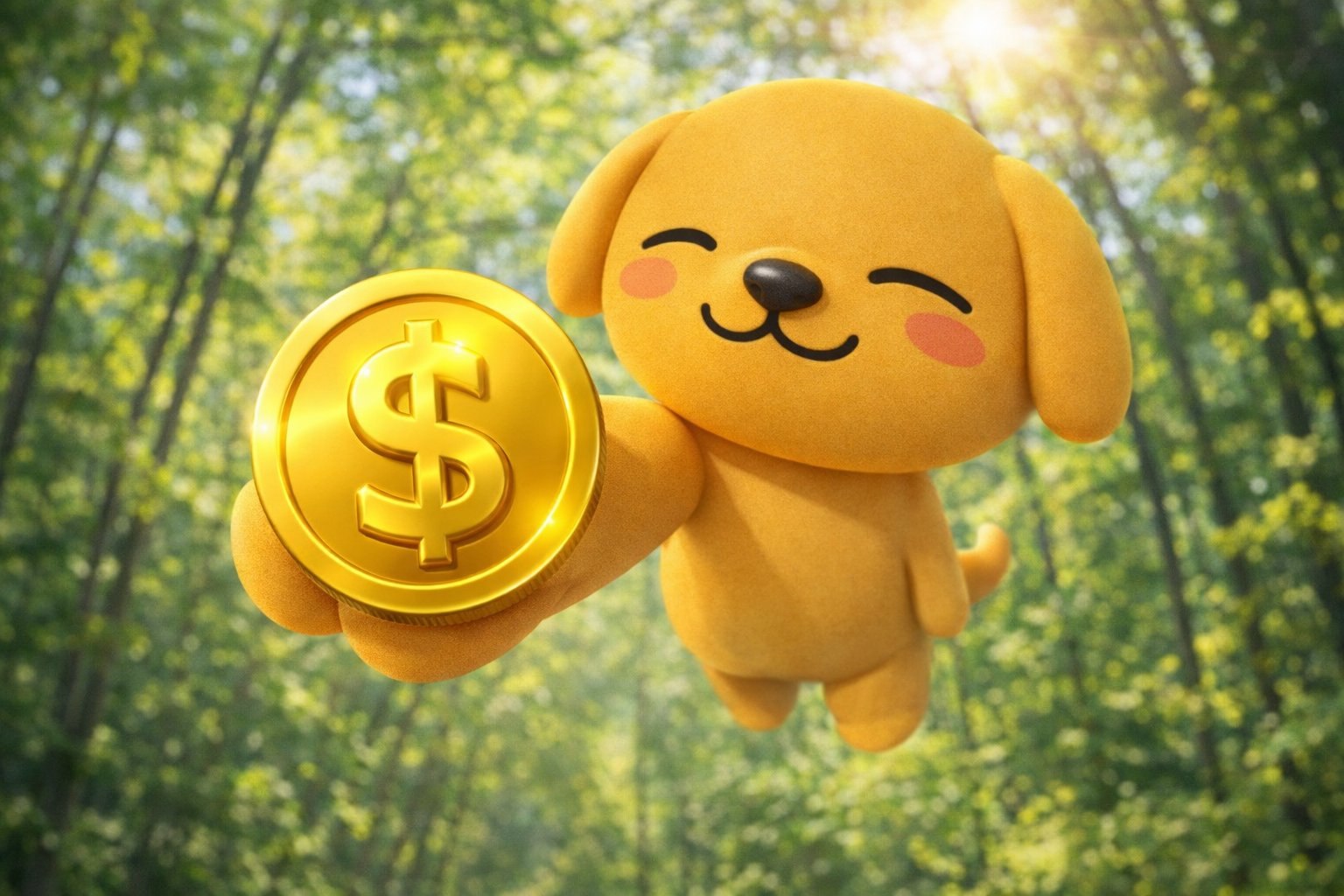 Goldy flying with golden dollar coin