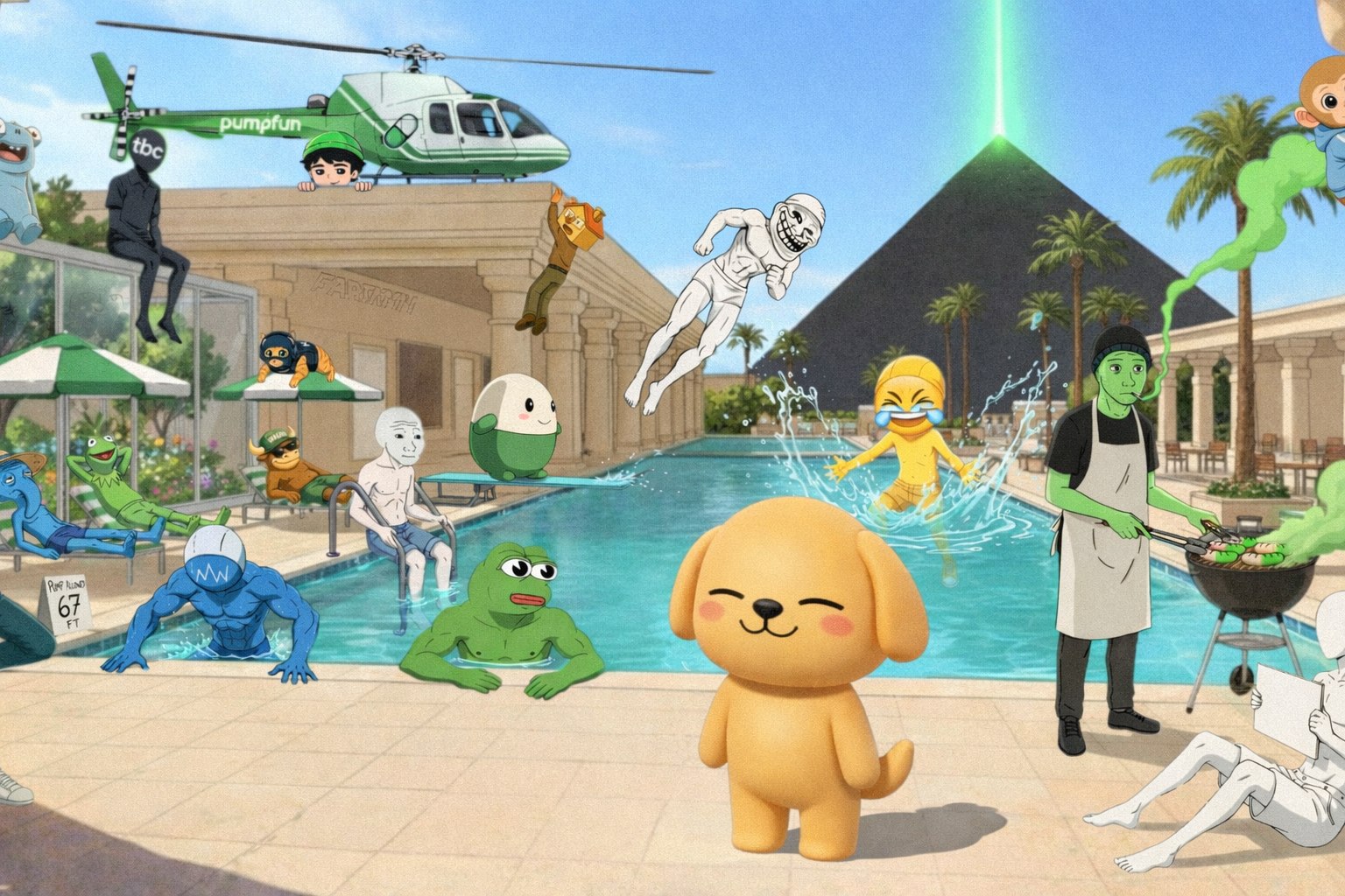 Goldy pool party with crypto friends